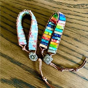 Natural stone & leather boho bracelets